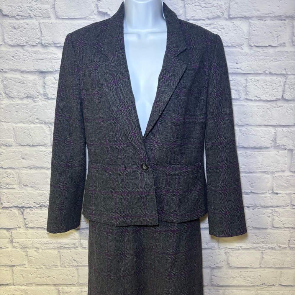 Vintage 90s Pendleton Virgin Mills wool blazer in gray and purple plaid tweed